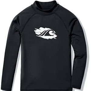 Tesla Black Swim Rash Guard with White Wave Graphic